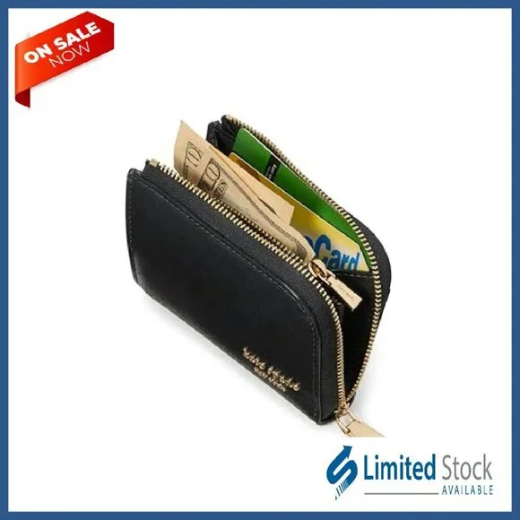 Saffiano Leather Zip Card Case, 4 Slots, Scratch-Resistant, Compact